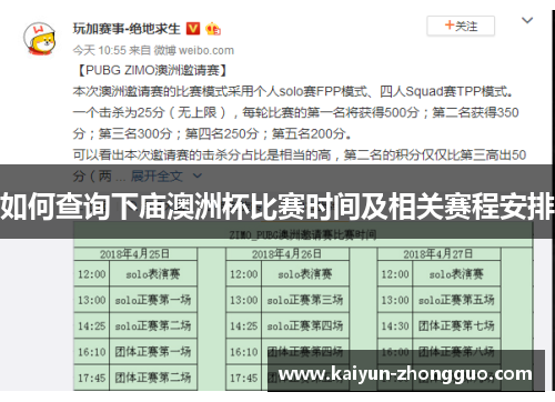 如何查询下庙澳洲杯比赛时间及相关赛程安排